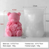 A pink silicone mold shaped like a bear with roses, shown next to its finished product.