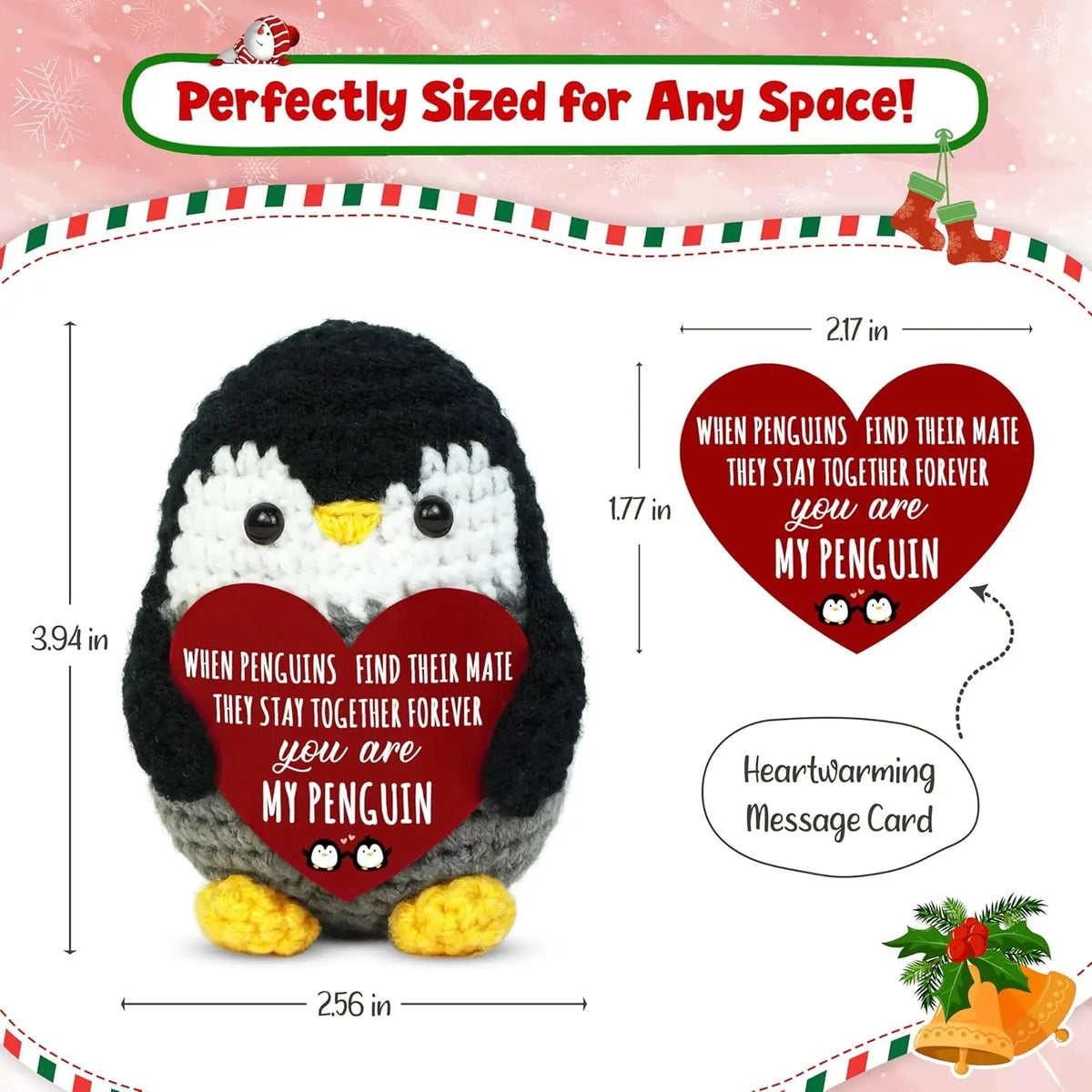 Handmade Knitted Penguin Doll with Inspirational Card