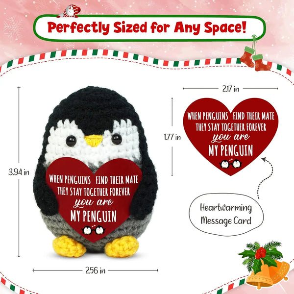Handmade Knitted Penguin Doll with Inspirational Card
