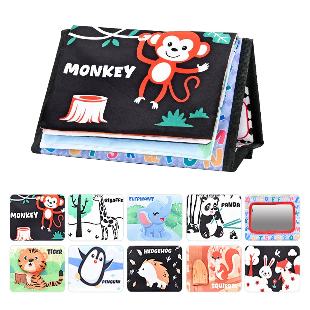 High-Contrast Tummy Time Baby Mirror with Crinkle Cloth Book and Teether