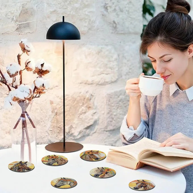 DIY Animal Diamond Painting Coaster Set with Wooden Base