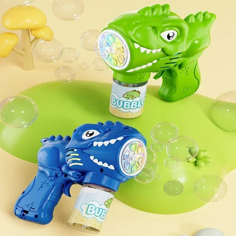 Dinosaur Bubble Gun with LED Lights – Automatic Bubble Blower for Kids