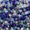 Mixed color faceted rondelle glass beads in shades of blue, green, and white for jewelry making