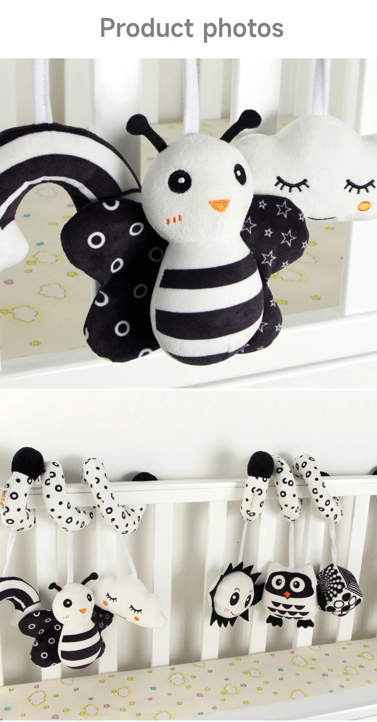 Black and White Animal Hanging Toys for Baby Car Seat and Stroller