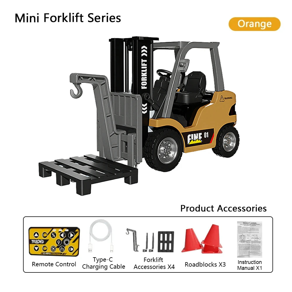 Orange Mini Forklift Series remote control forklift model with accessories