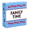 A box of Family Time Conversation Card Game with red and blue text on a light blue background