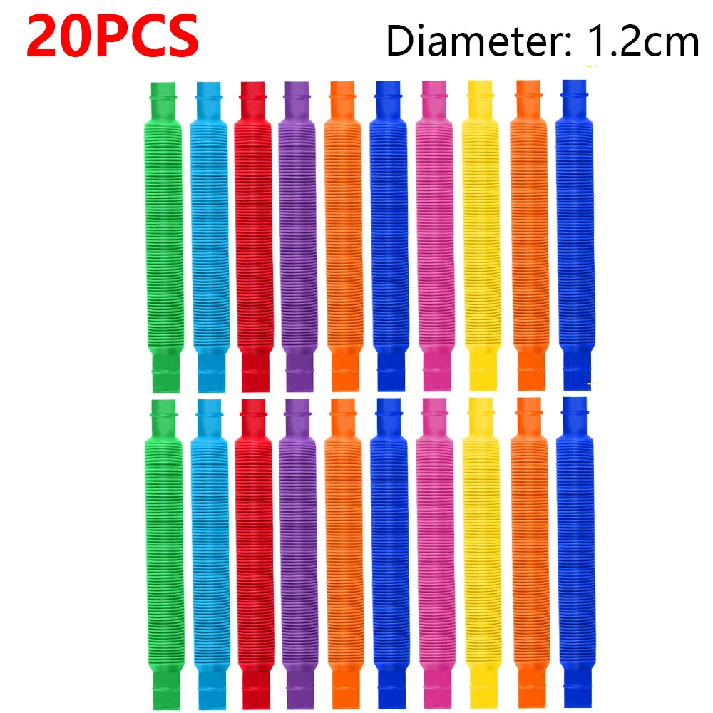 20 pieces of colorful telescopic pop tubes with a 1.2cm diameter for stress relief and sensory play