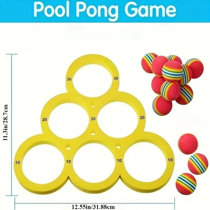 Yellow floating EVA pool balls with various colored accents for water games