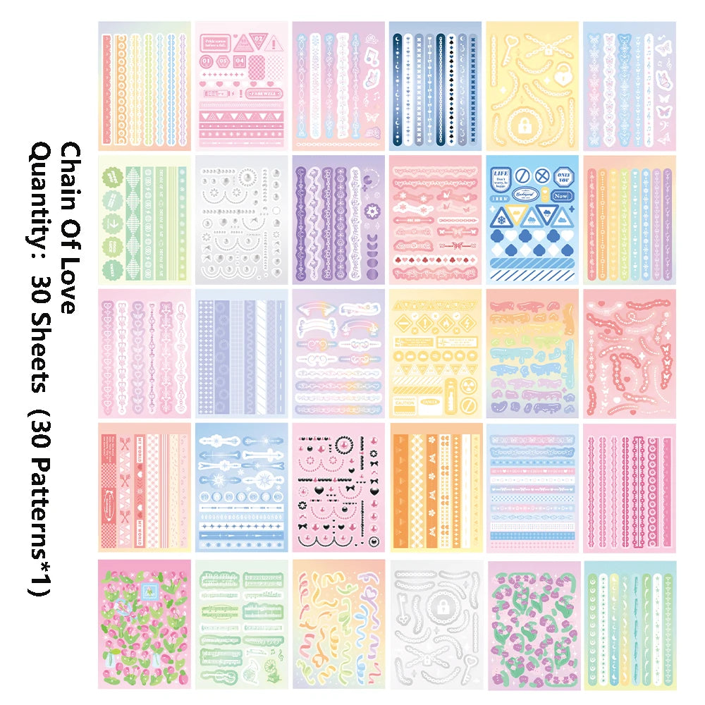 A collection of 30 sheets featuring various fantasy aesthetic patterns and designs for journaling and scrapbooking.