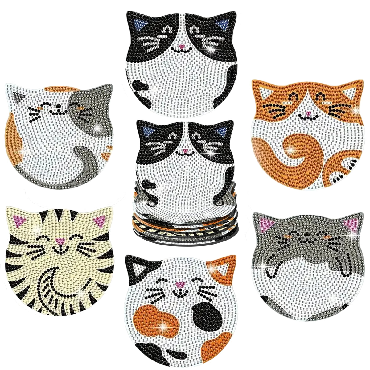 DIY Animal Diamond Painting Coaster Set with Wooden Base
