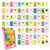 A set of colorful vegetable flash cards for early learning, featuring various fruits and vegetables.