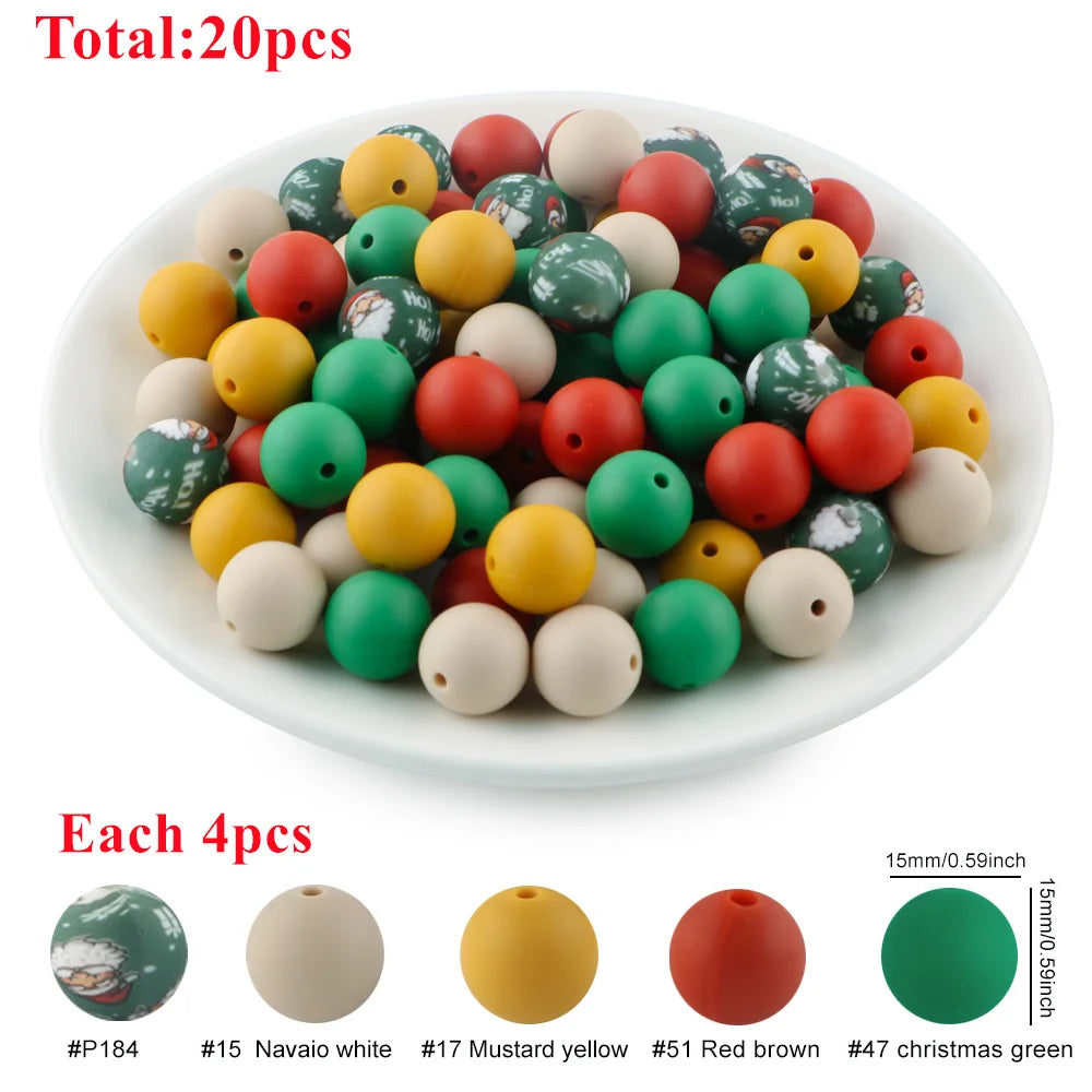 15mm Printed Silicone Beads Value Pack – 20 Pieces for DIY Jewelry & Crafts