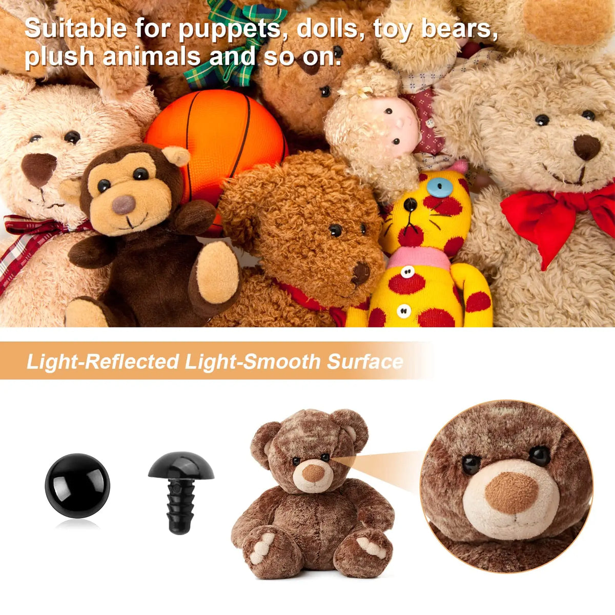 Black Plastic Safety Eyes for Doll Making