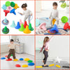 A set of colorful balance stones and related toys used for sensory training and development.