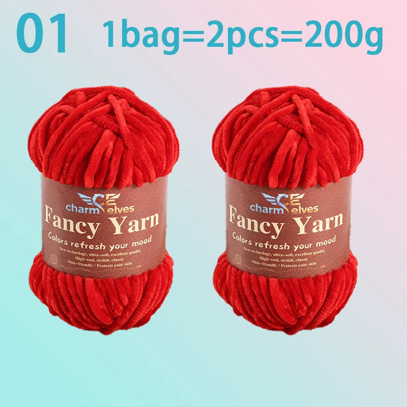 Chenille Velvet Yarn 2-Pack – Soft & Warm for Knitting and Crochet