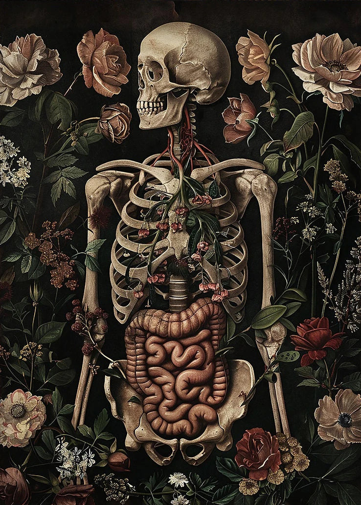 Dark Academia Anatomical Heart Canvas Art with Botanical Fragrance