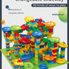 Colorful building blocks maze track toy showing various ways to play and build changeable slidesway structures
