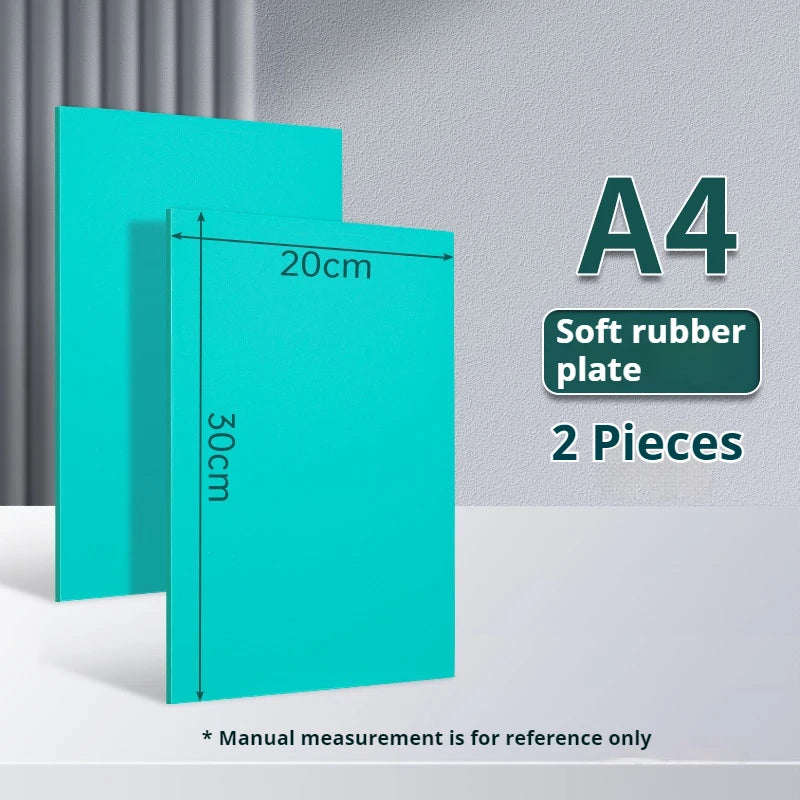 A4 size soft rubber plate blocks in teal color shown next to a ruler for reference.