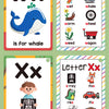 Set von 26 Buchstaben-Flashcards, die Groß- und Kleinbuchstaben der Buchstaben U bis Z zeigen.