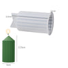 A white 3D silicone mold for candles and soap with a ribbed design shown next to a green candle.