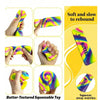 Hands demonstrate the Butter-Textured Squeezable Toy in various colors and angles.