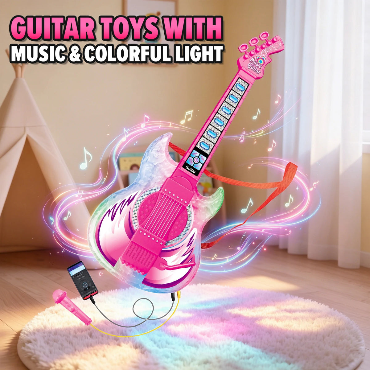 Kids Electric Guitar Toy with Microphone and Adjustable Stand