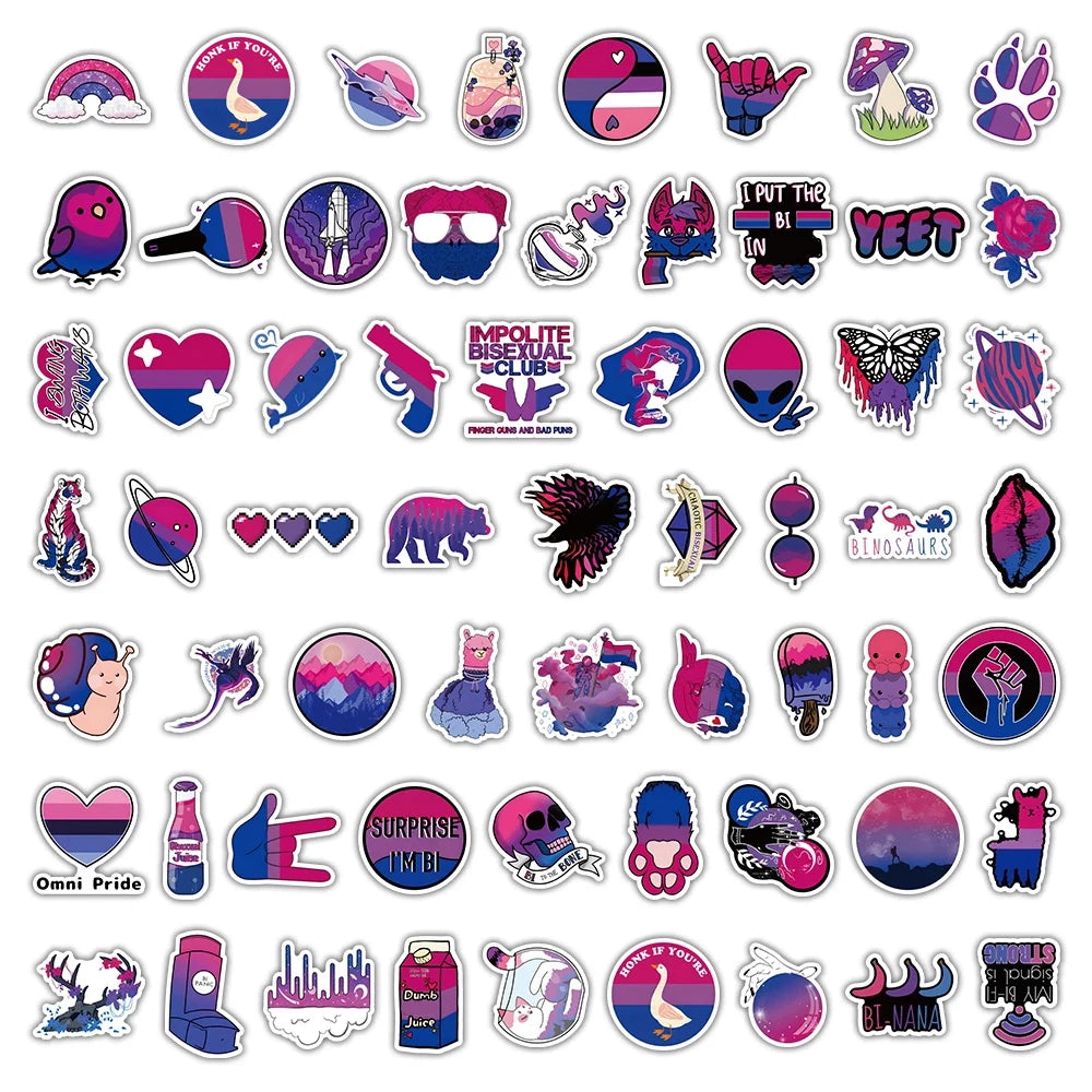 A collection of purple and pink pride themed transparent stickers for various crafts and accessories.
