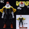 A fully articulated action figure of Jujutsu Kaisen Yuji Itadori, featuring black and white attire with yellow accents.