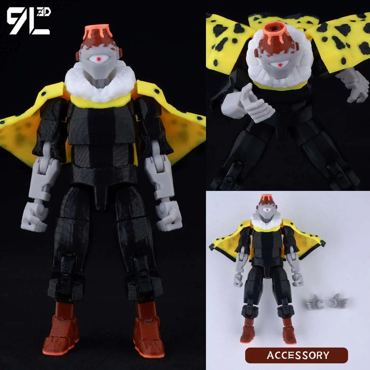 A fully articulated action figure of Jujutsu Kaisen Yuji Itadori, featuring black and white attire with yellow accents.