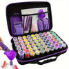 A purple diamond painting storage kit with various colored beads, tools, and accessories organized in compartments.