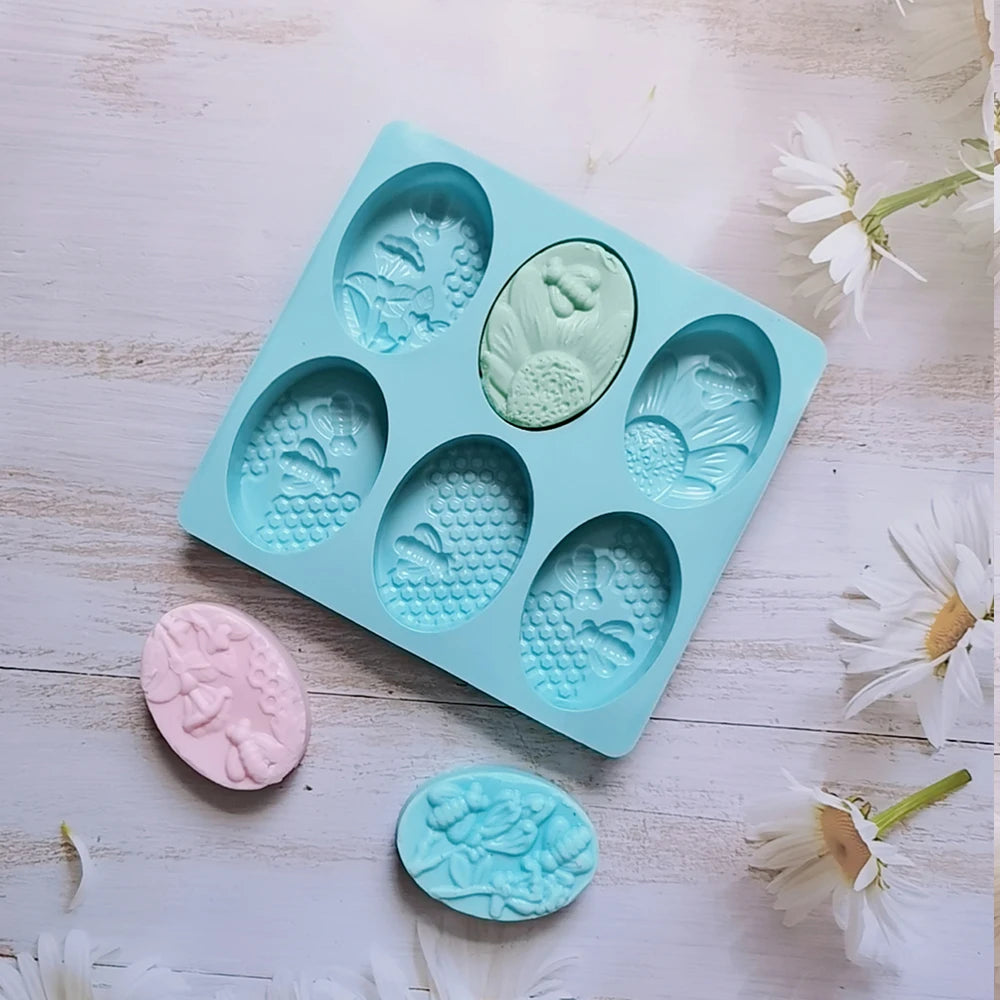 Bee-Shaped Silicone Soap Mold – 6 Cavity DIY Craft Mold