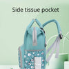 A teal backpack featuring a side tissue pocket, designed for wet/dry separation and large capacity.