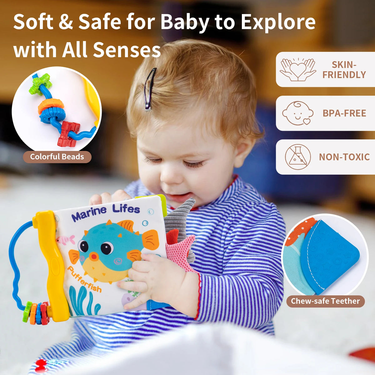 Soft Baby Cloth Book with 3D Animal Tails