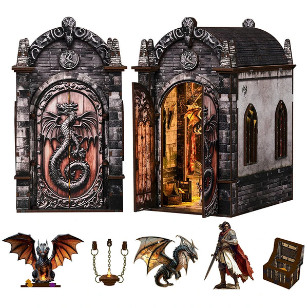 DIY Wooden Book Nook Kit - Dragon Treasure Labyrinth