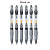Six black retractable gel pens shown standing upright.
