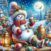 A festive 5D diamond painting kit featuring a snowman and a Christmas tree surrounded by winter elements.