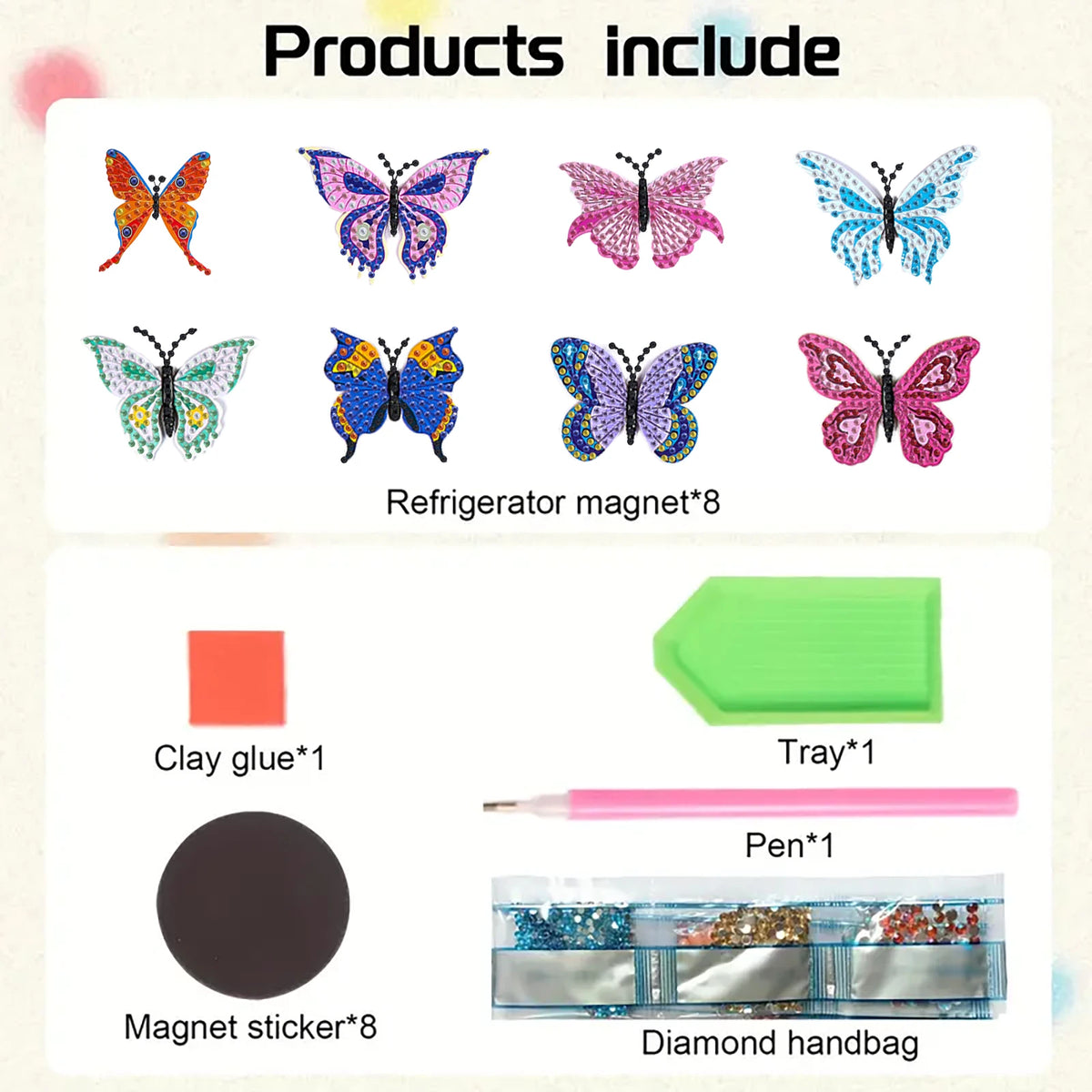 Butterfly Diamond Painting Magnets Kit – 8 Designs