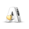 A sterling silver alphabet charm shaped like the letter A with a heart accent.