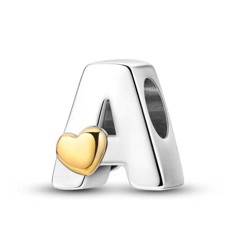 A sterling silver alphabet charm shaped like the letter A with a heart accent.