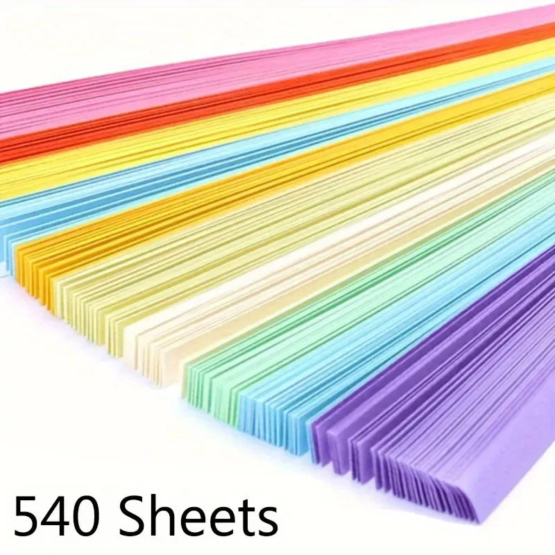 A fan of colorful paper strips in various shades including pink, orange, yellow, green, and purple.