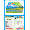 A stack of colorful pocket books titled My First English Words for early learning with Chinese translations