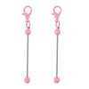 A pair of pink metal keychain bars with lobster clasps for DIY jewelry making.