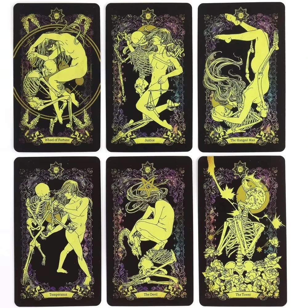 A collection of tarot cards featuring various illustrations and symbols.
