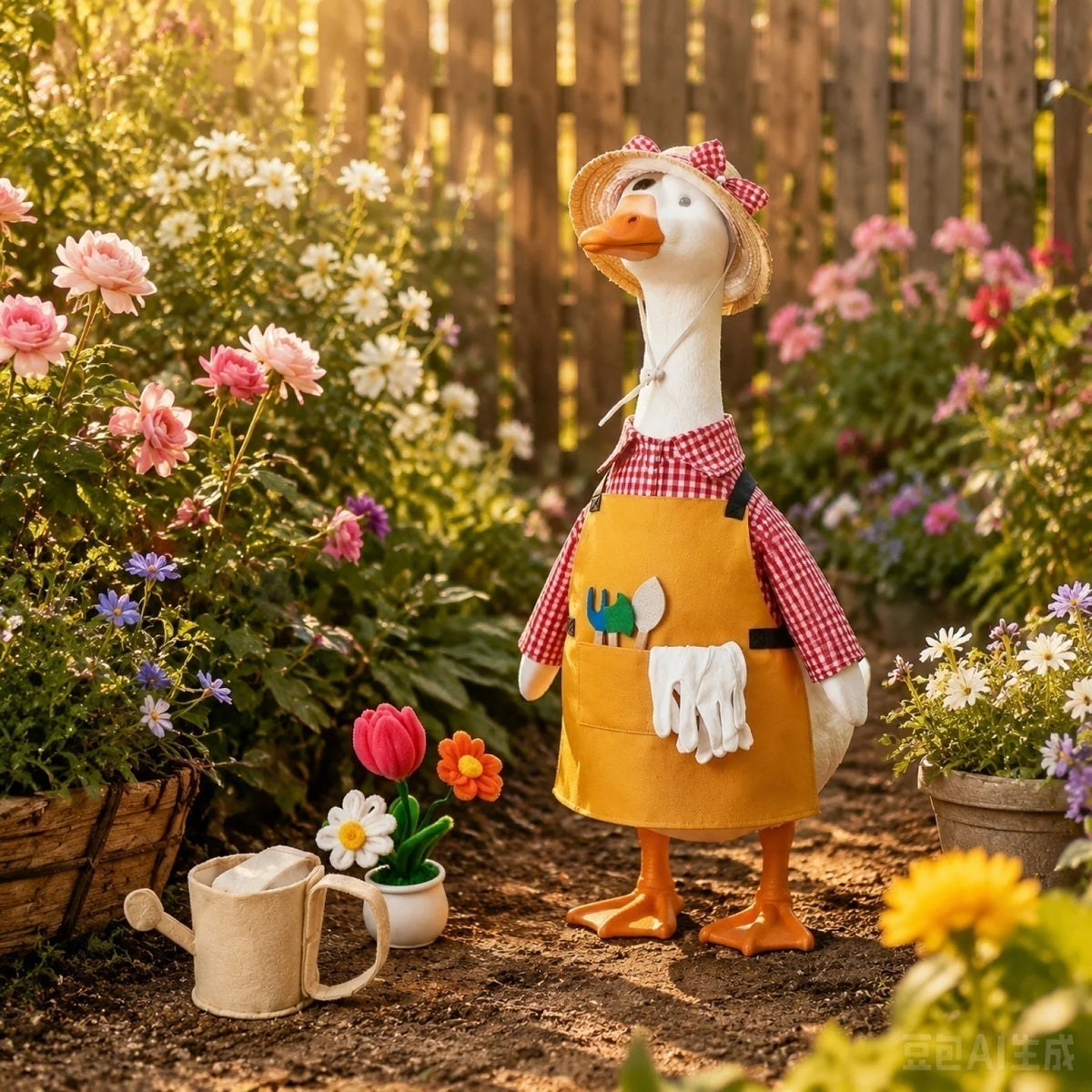 23-Inch Porch Goose Statue with Gardener Outfit and Accessories