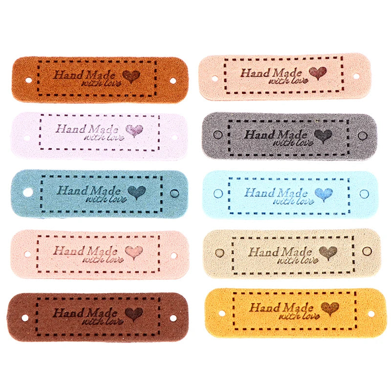 Set of 20 PU Leather "Made With Love" Sew-On Tags for Crafts and Garments