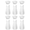 A set of white chef aprons and hats for kids
