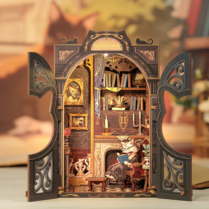Owl Bookstore Miniature Book Nook DIY Kit with LED Lighting