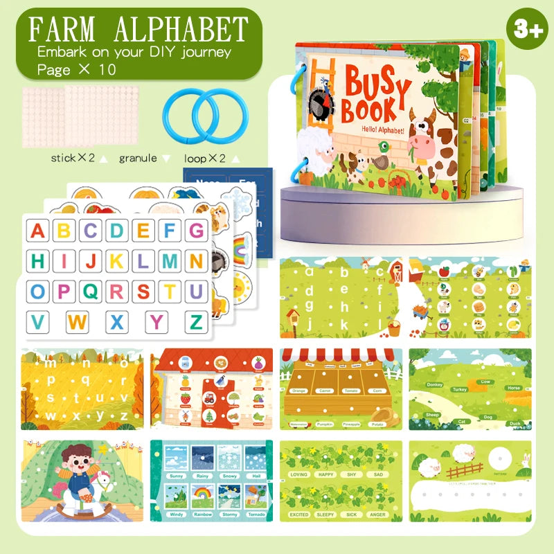 Montessori Quiet Book – Interactive Word Recognition & Early Learning Activity Book for Kids