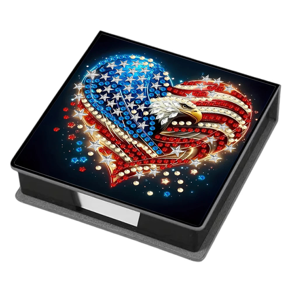 A leather diamond painting kit box featuring a patriotic eagle design with stars and stripes.