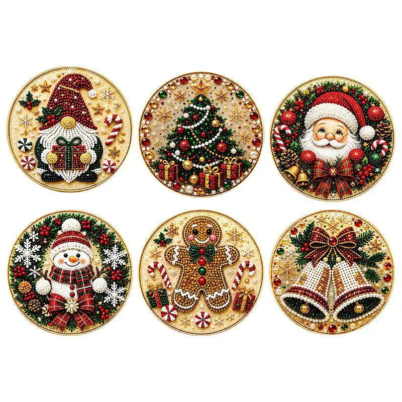 A set of nine Christmas diamond painting ornaments featuring Santa Claus and festive holiday scenes.